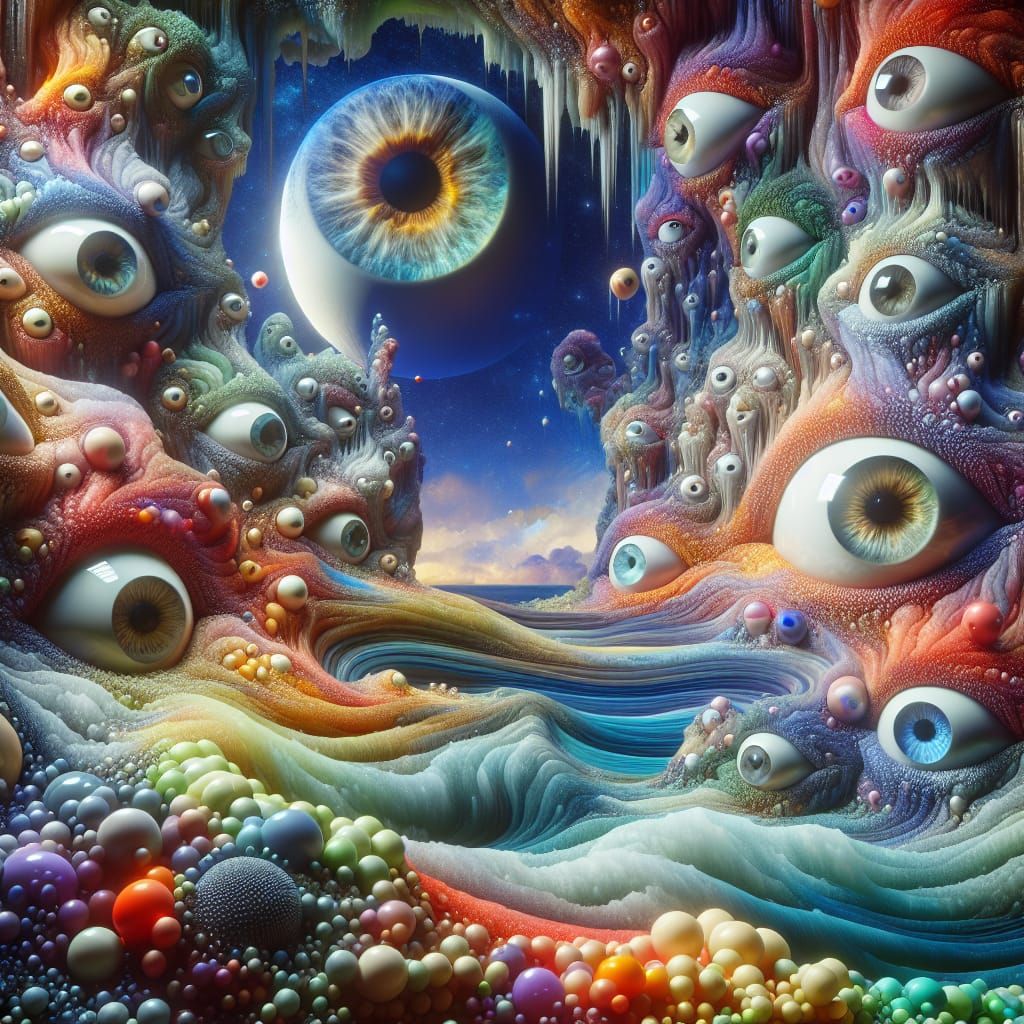Surreal Creatures with Sea Glass Eyes in Dream Realm