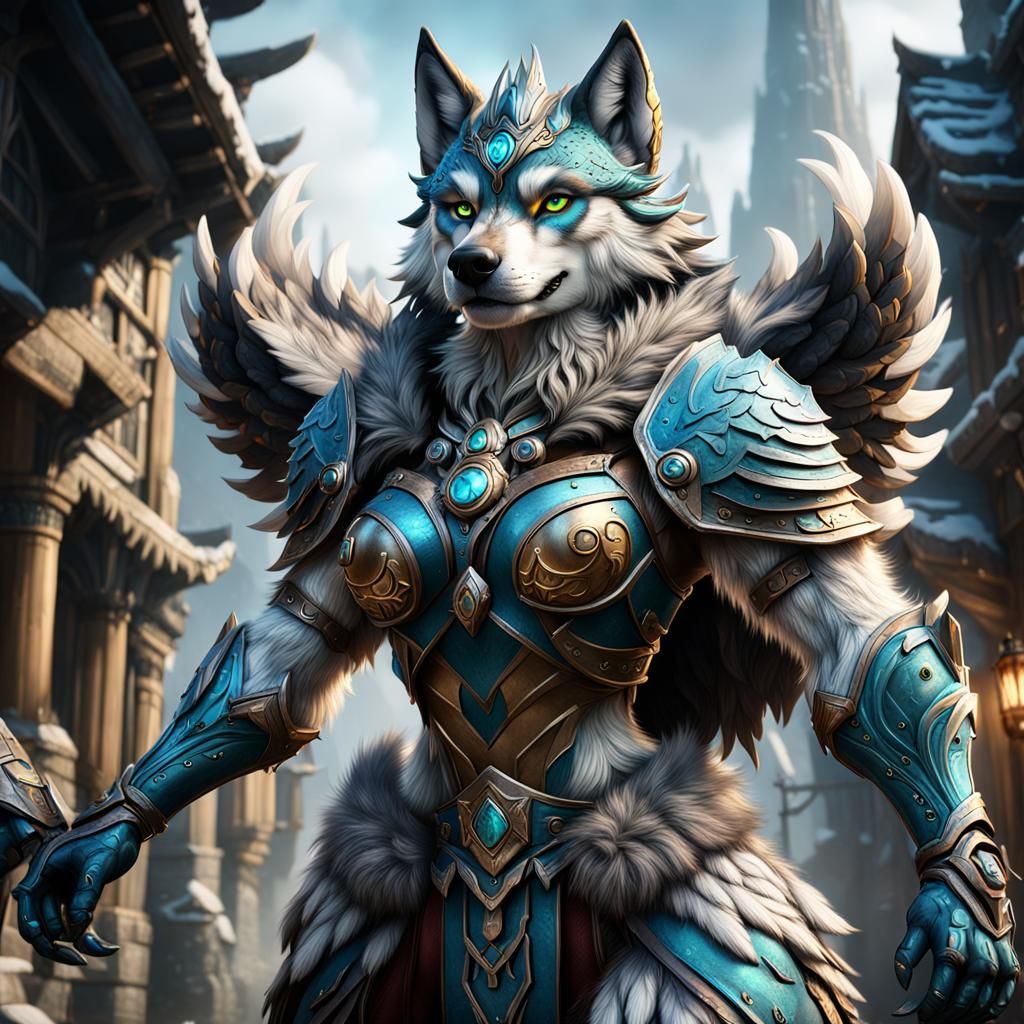 Furry Wolf Valkyrie: Detailed Fantasy Art