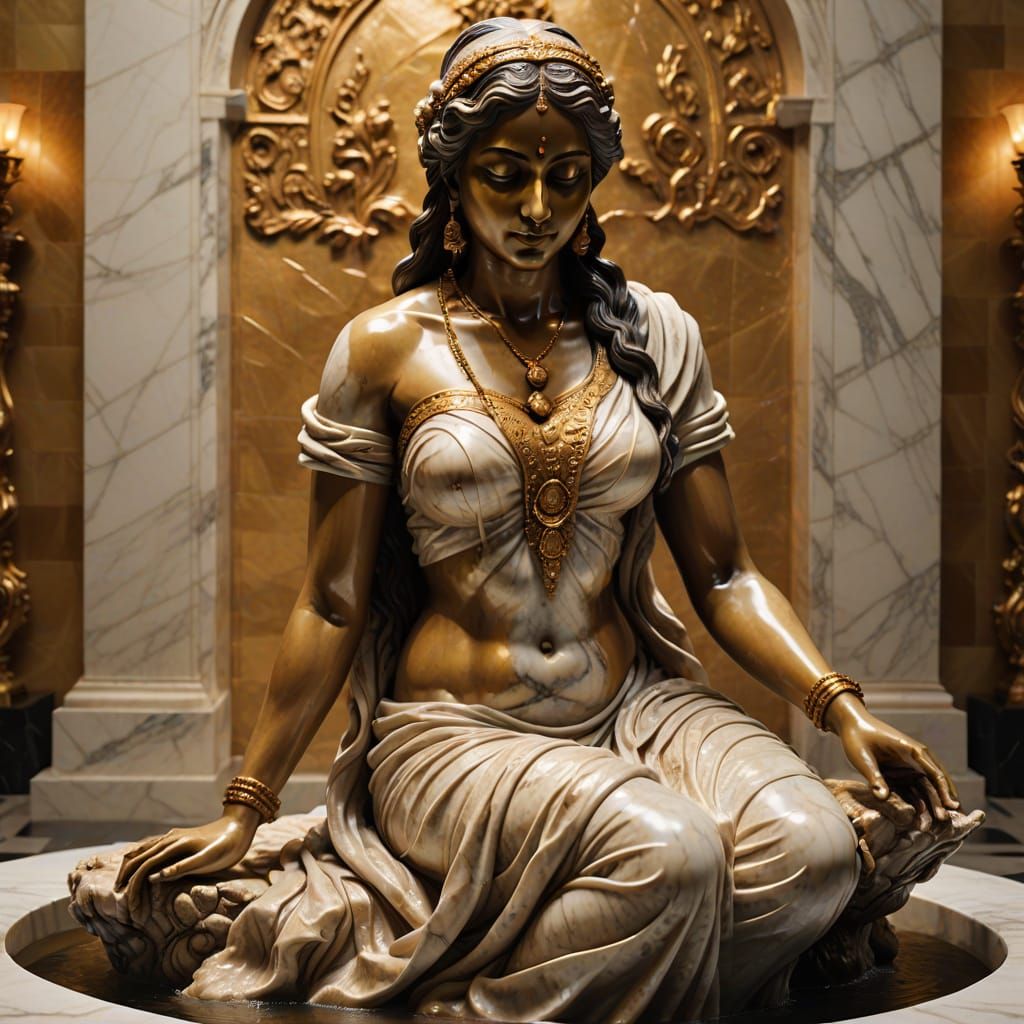 Baroque Marble Sculpture of an Indian Woman Bathing