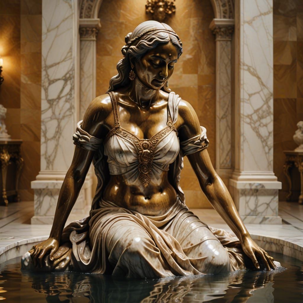 Baroque Marble Sculpture of Indian Woman Bathing