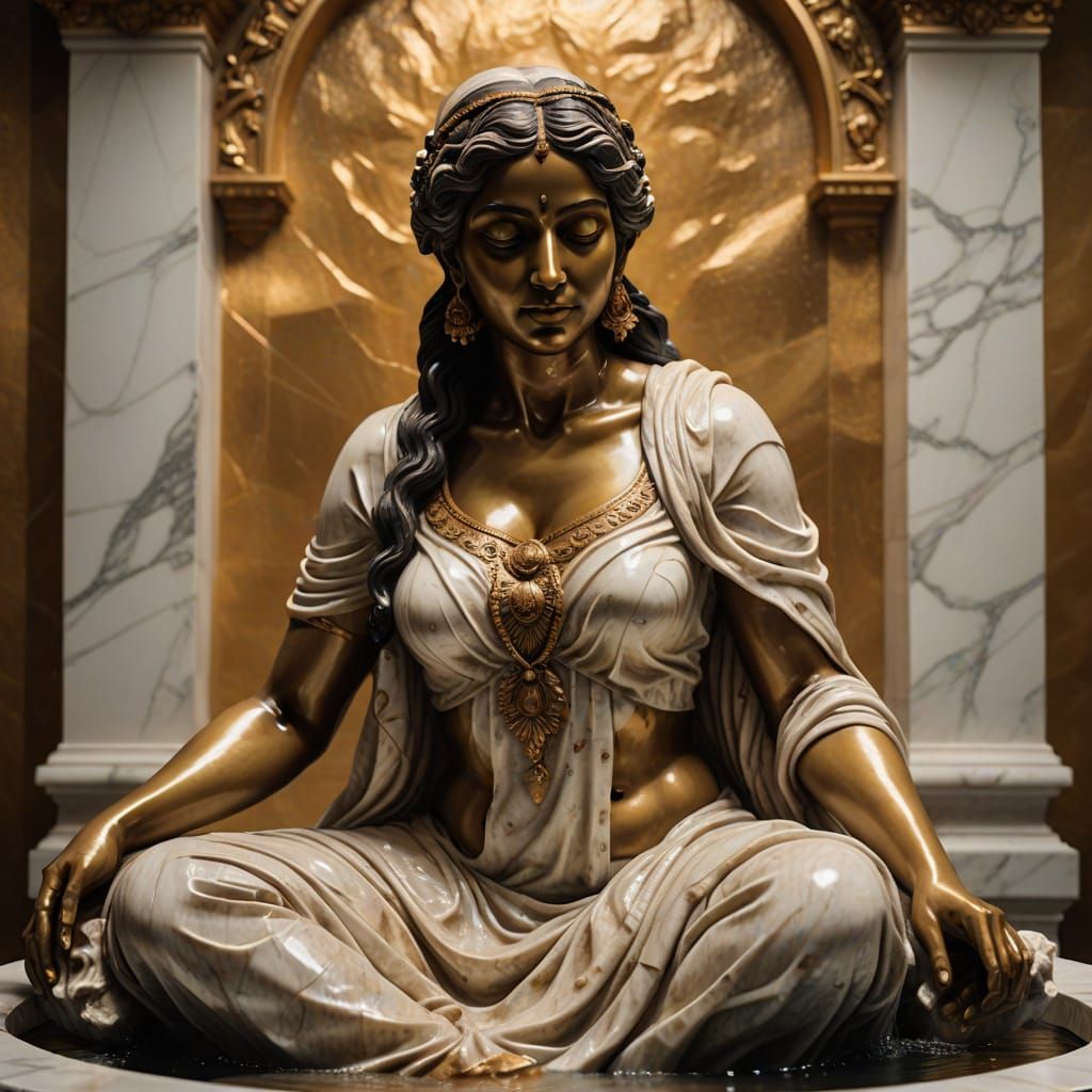 Bathing Indian Woman: Baroque Marble Sculpture