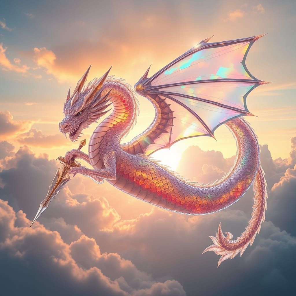 Crystal Dragon Soaring Through Dawn Sky