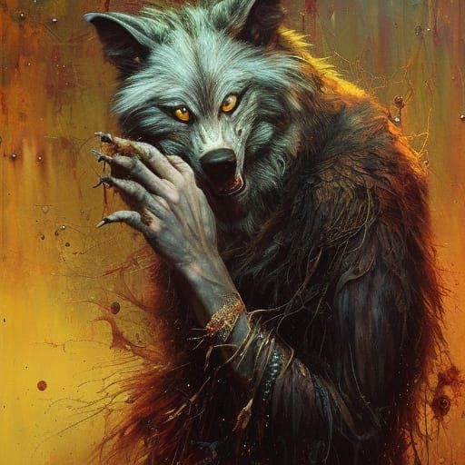 Chupacabra Baba Yaga Werewolf Hybrid: Oil Painting