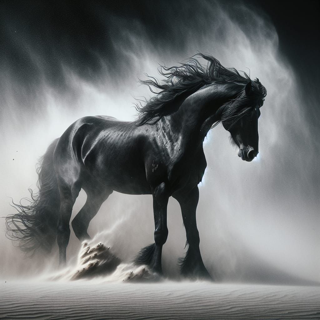 Majestic Black Horse in Sandstorm