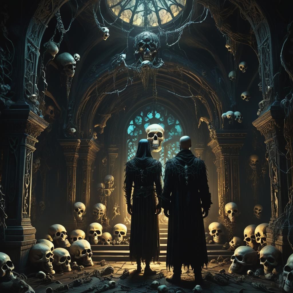 Eerie Figure in Dark Fantasy Chamber