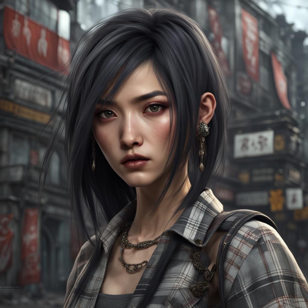 Punk Woman in Plaid Skirt: Digital Art