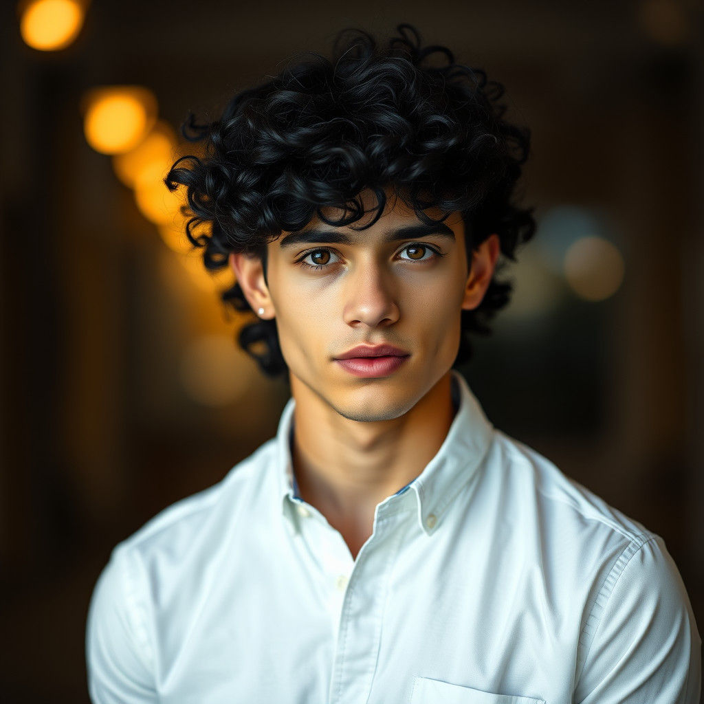 Attractive Young Man Portrait with Curly Hair
