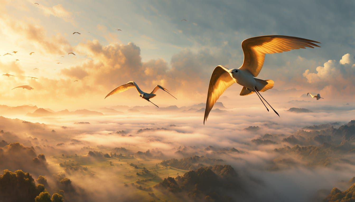 Gliders in Mist: A Hyper-Realistic Digital Painting