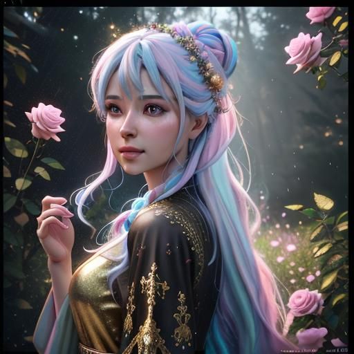 Whimsical Woman in Rainy Portrait, Surreal Digital Art