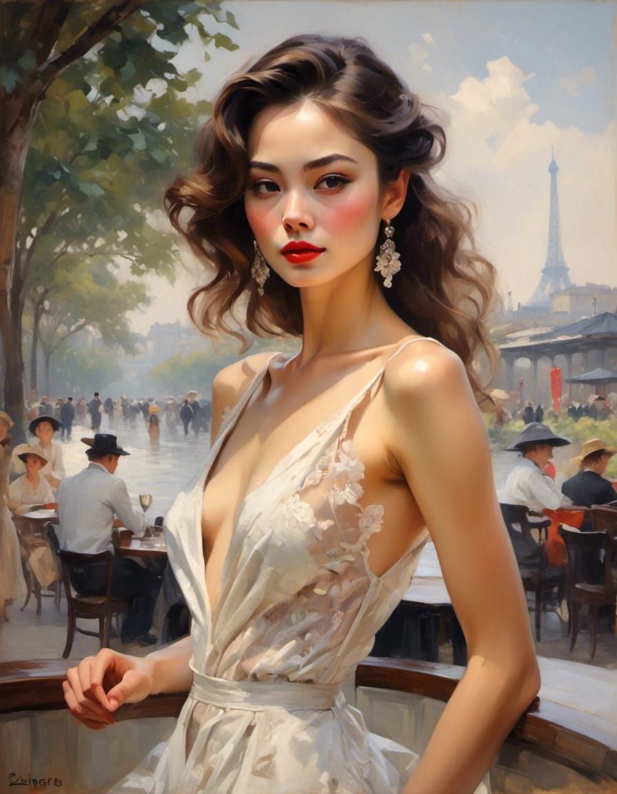 Beautiful Japanese Woman in Lacy Outfit