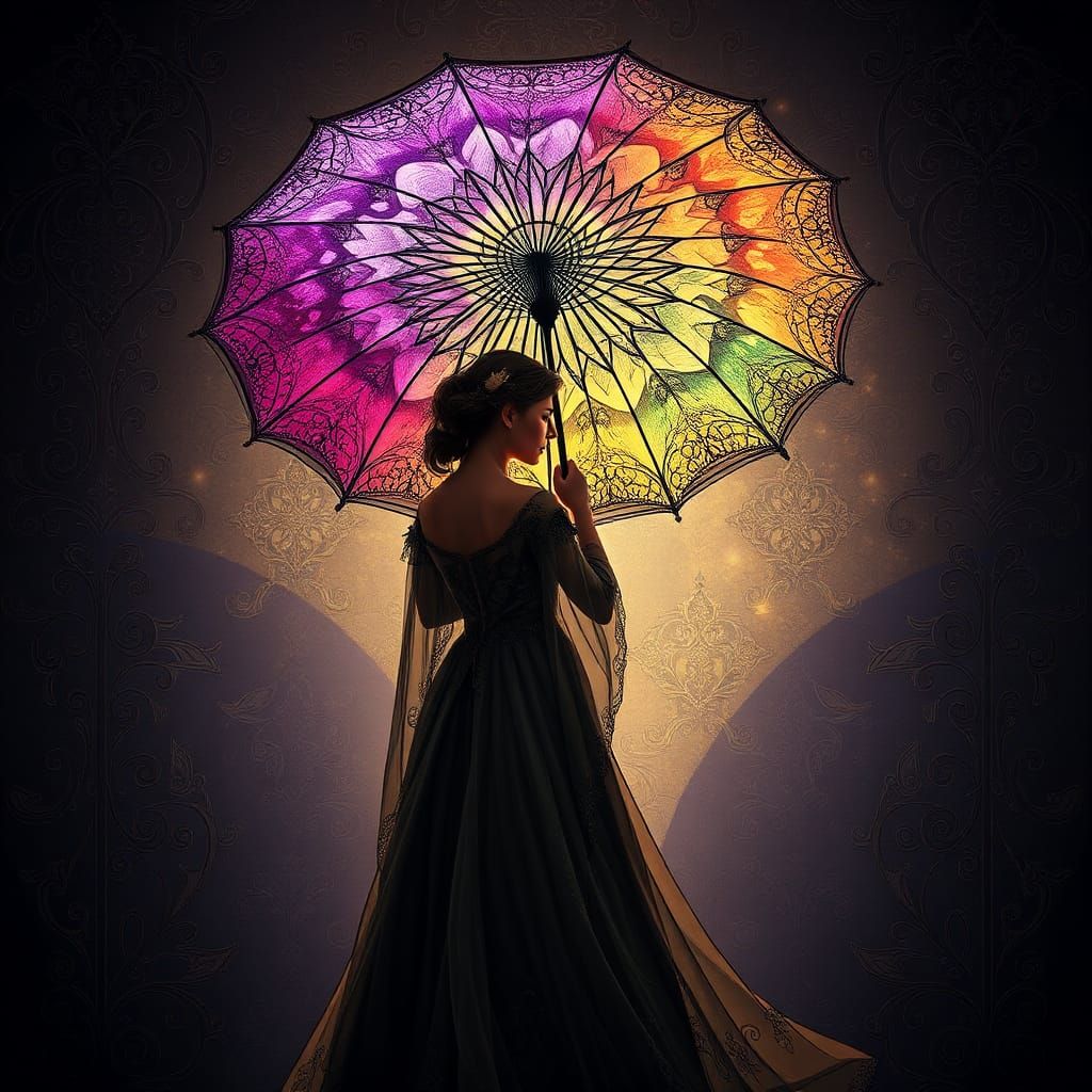 Victorian Woman with Four Seasons Umbrella