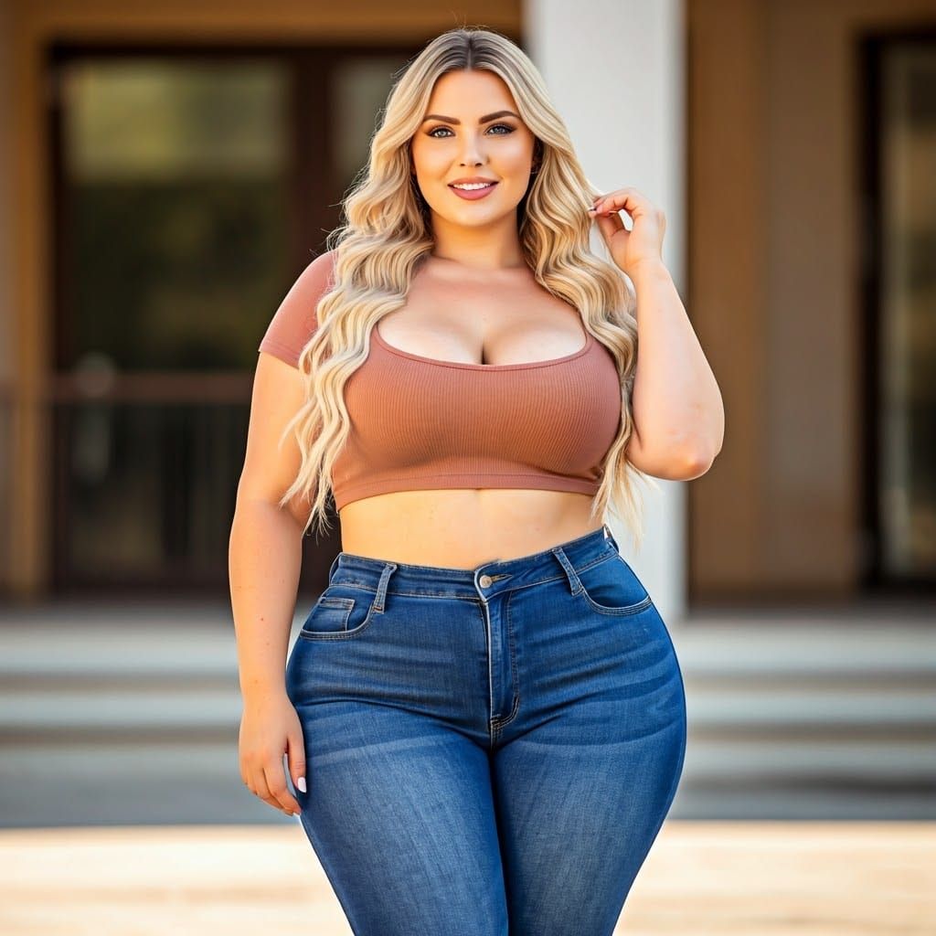 Confident Plus-Size Model in Jeans, Fashion Editorial