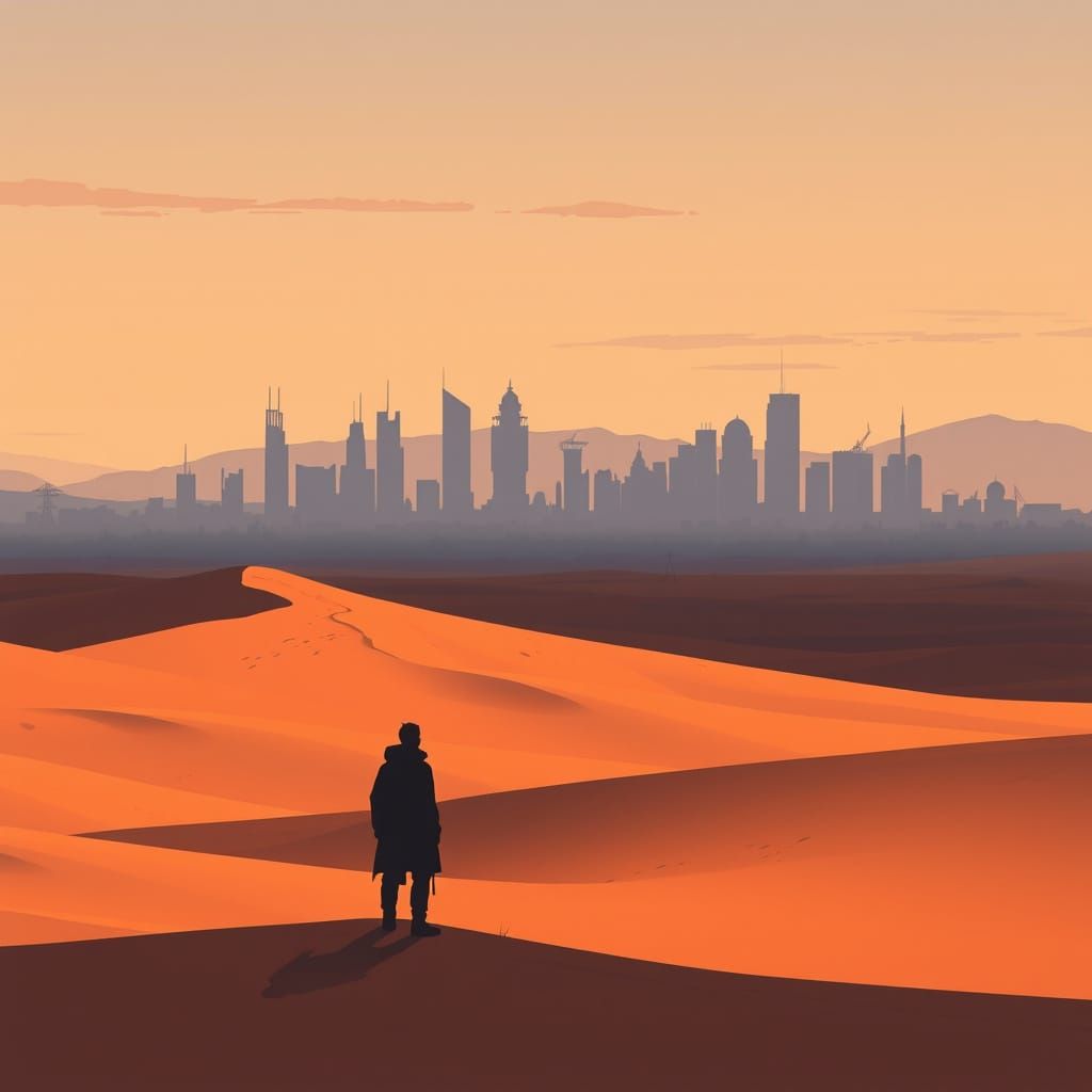 Cityscape in a Desert Sunset