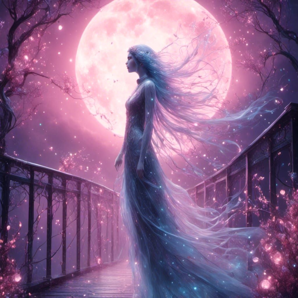 Bioluminescent Banshee Under Moonlight in Fantasy Night