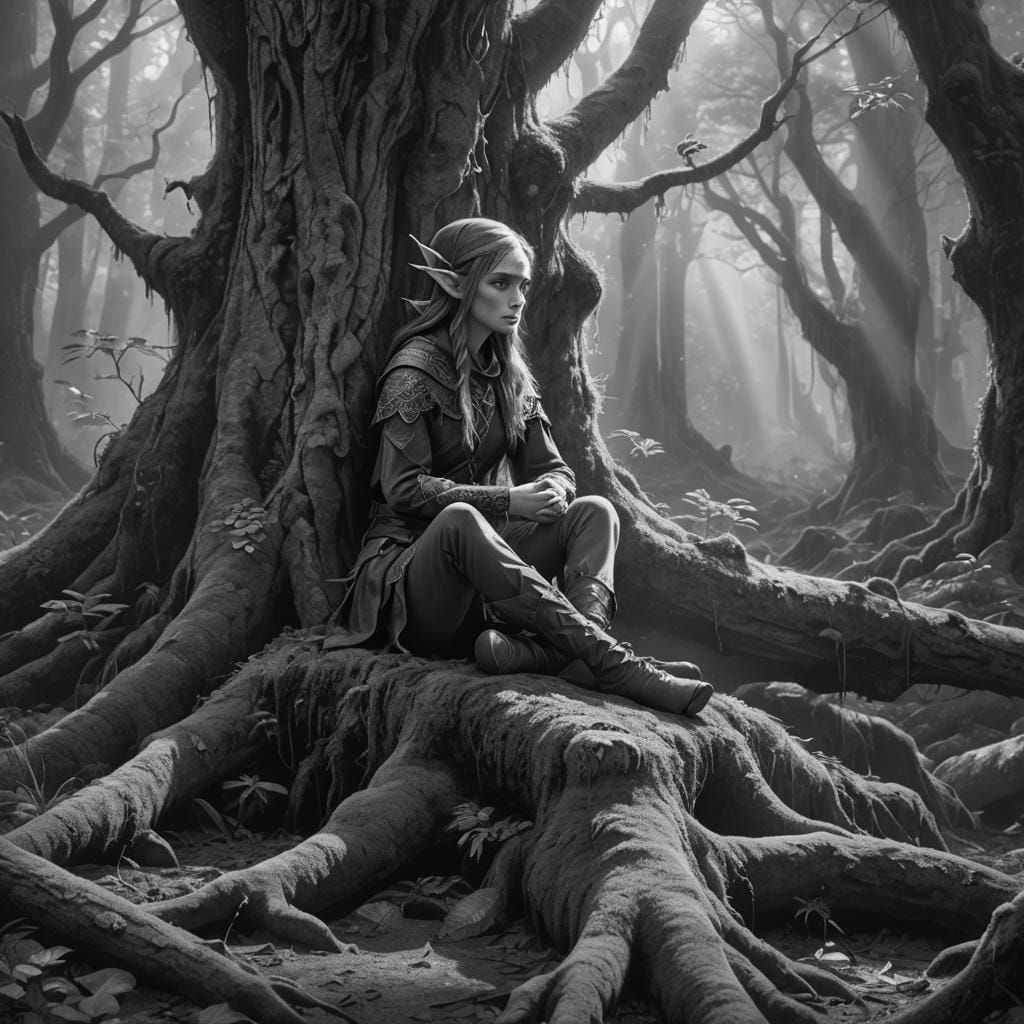 Solitary Elf in Enchanted Forest: Fantasy Art