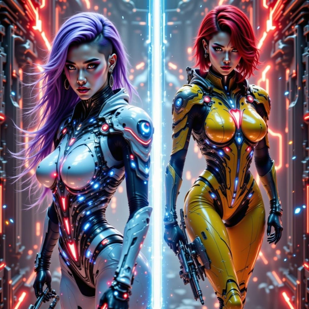 Futuristic Cyberpunk Armor Showdown Poster