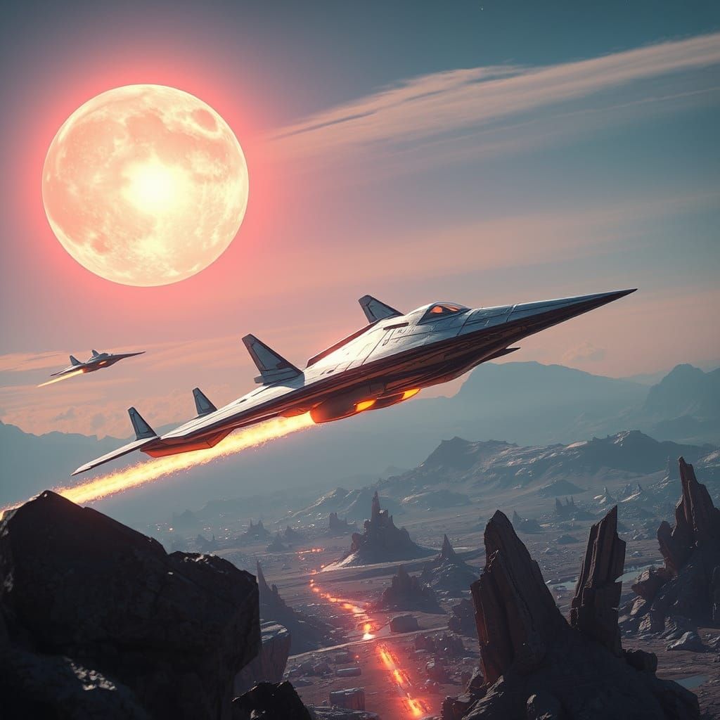 Futuristic Stealth Bombers in Alien Skies