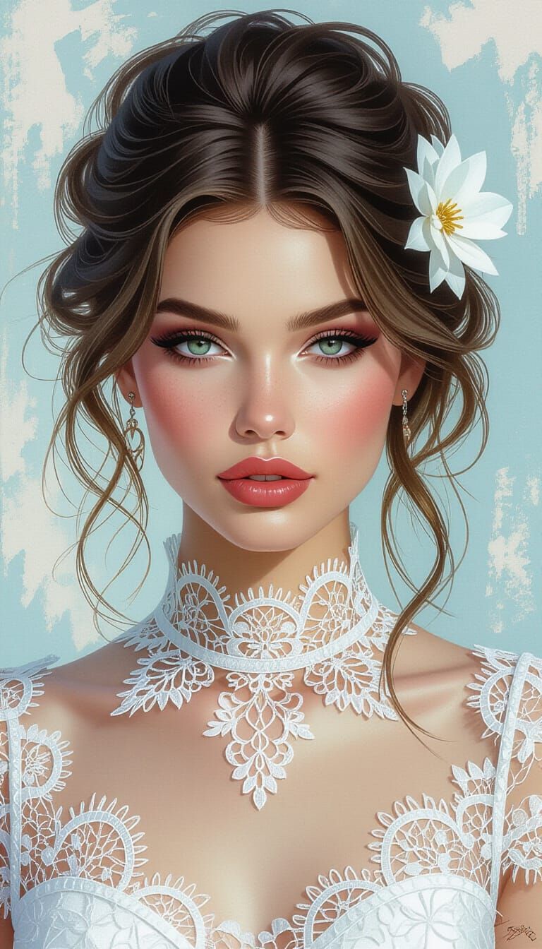 Provocative Woman Portrait with Abstract Lace Features