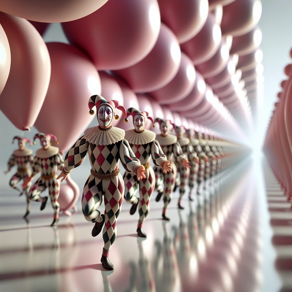 Harlequins Dancing in a Surreal Droste Effect