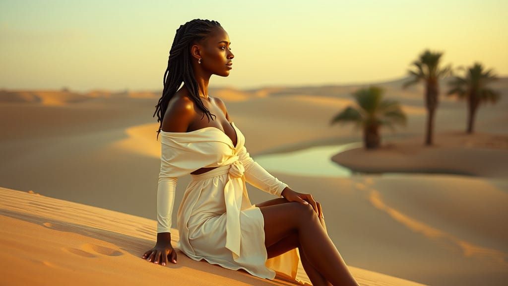 Exotic Desert Princess in Vibrant White Dress