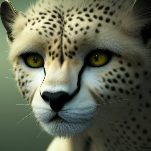 Albino Cheetah with Green Eyes: Detailed Digital Art