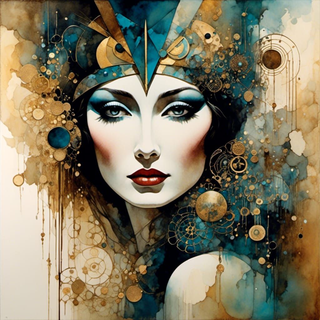 Masked Lady in Surreal Cubist Collage