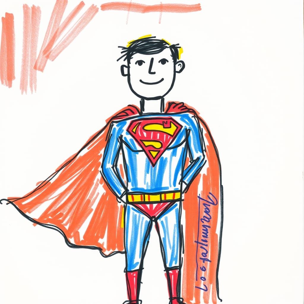 Poorly drawn Naive style depiction of superman illustrated i...