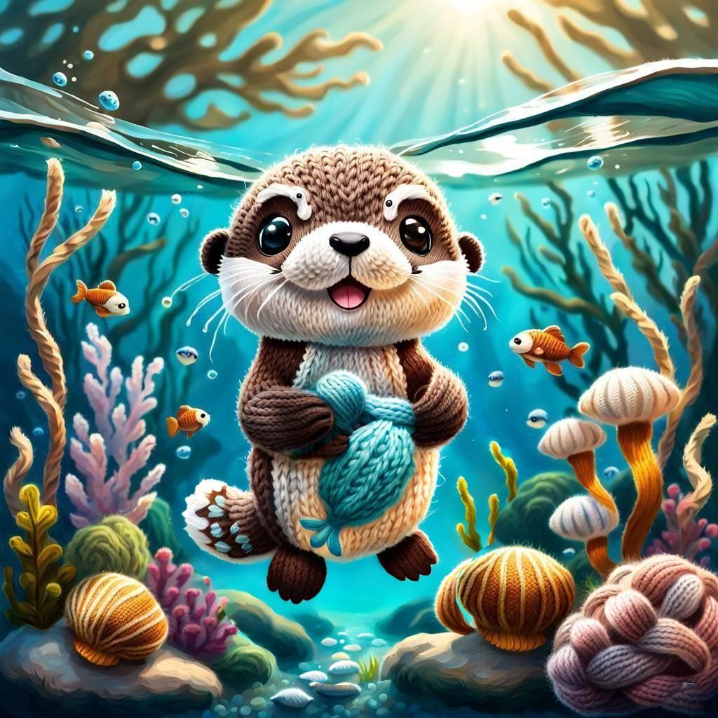 Knitted Baby Otter in Underwater Knit Wonderland