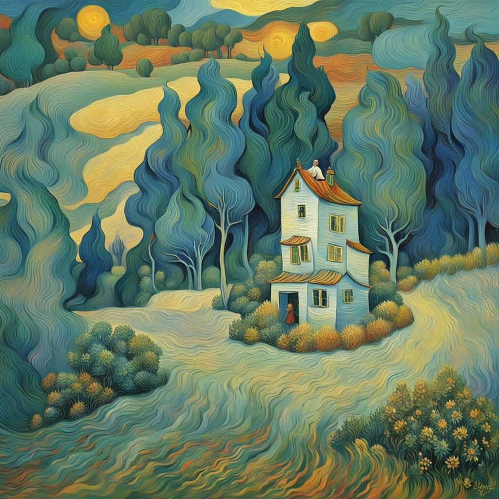 Surreal September: Person Hugging a House as Impasto Paintin...