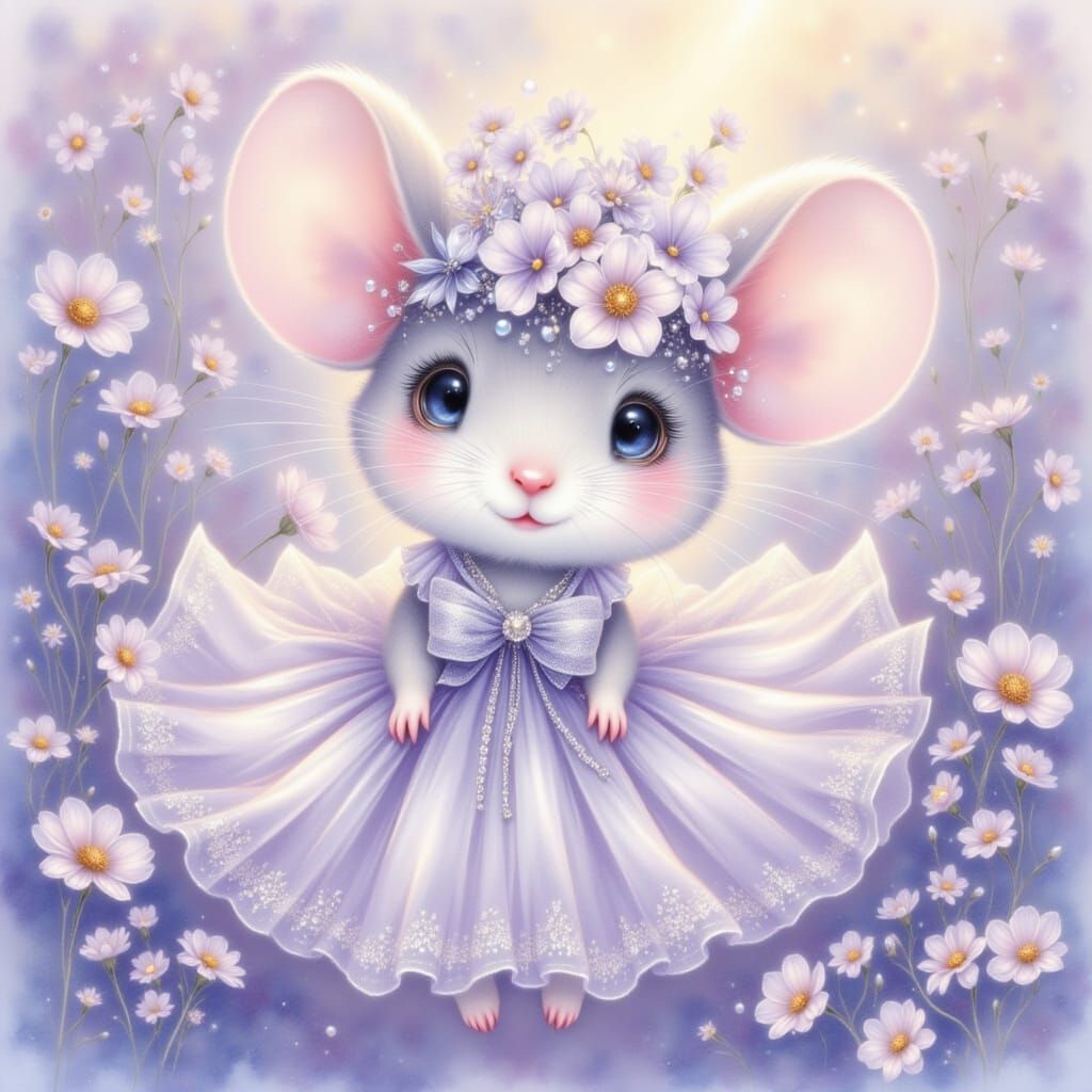 Sweet Mouse in Periwinkle Dreamscape Painting
