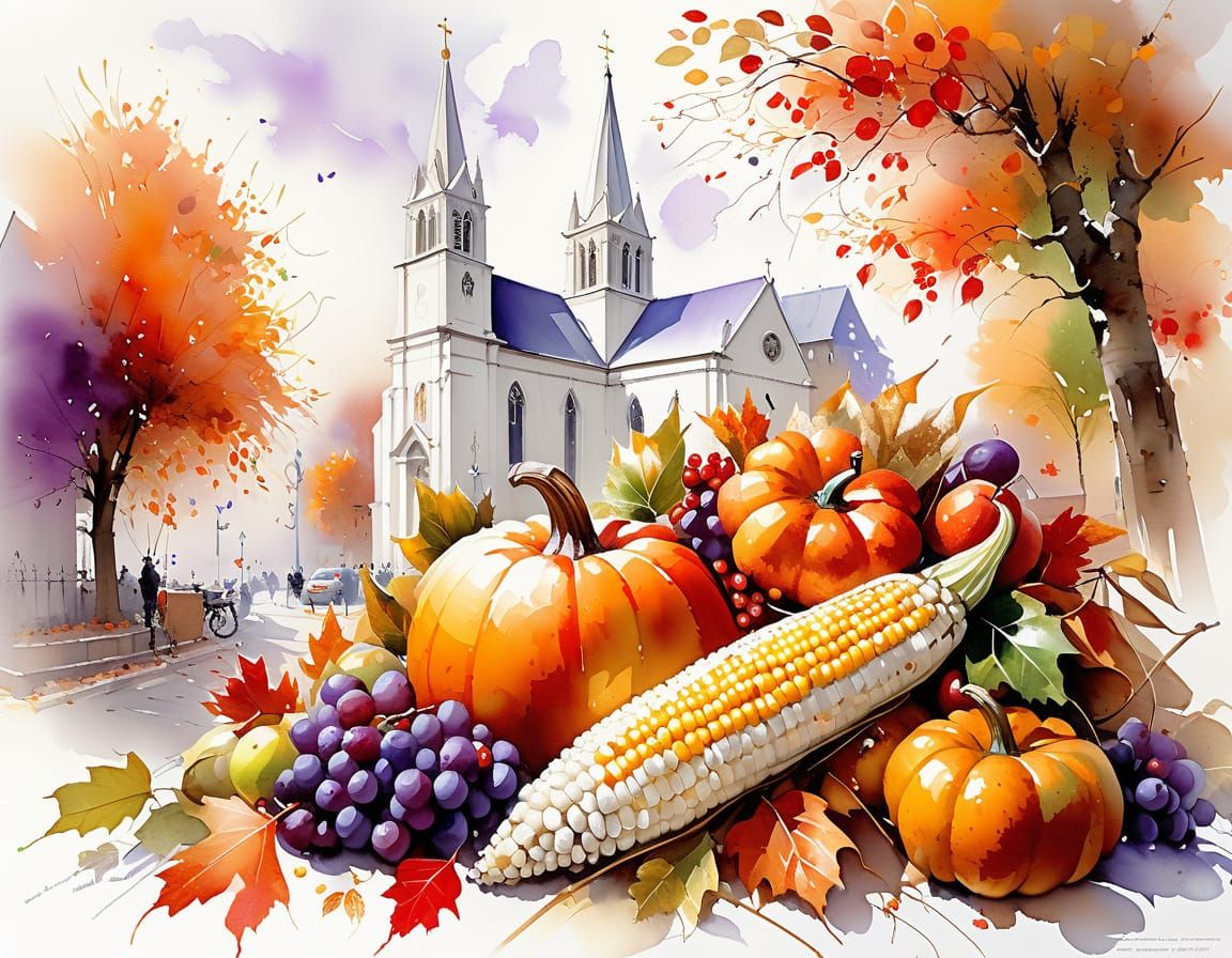 Overflowing Autumn Cornucopia Painting