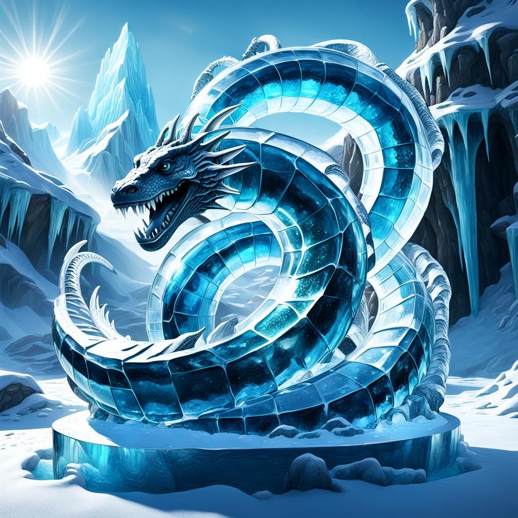 Giant Serpent Ice Sculpture in Hyperrealism