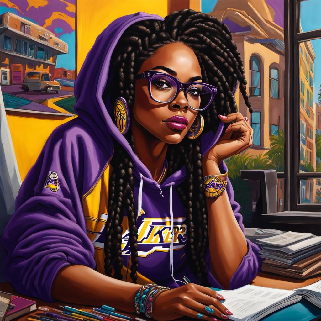 Bi-Racial Woman with Dreadlocks in Graffiti Art Style