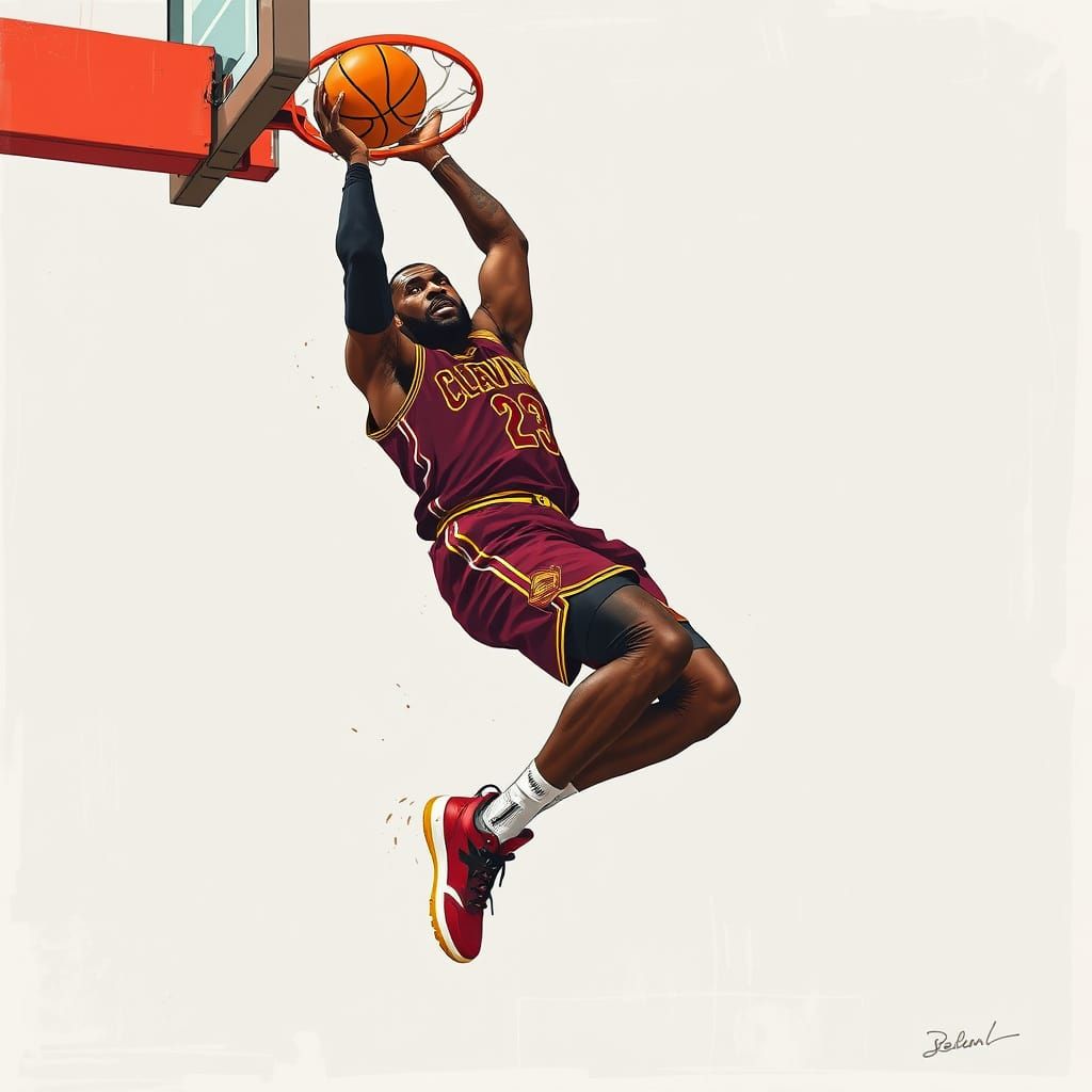 LeBron James Dunks, Basquiat-Inspired Digital Art