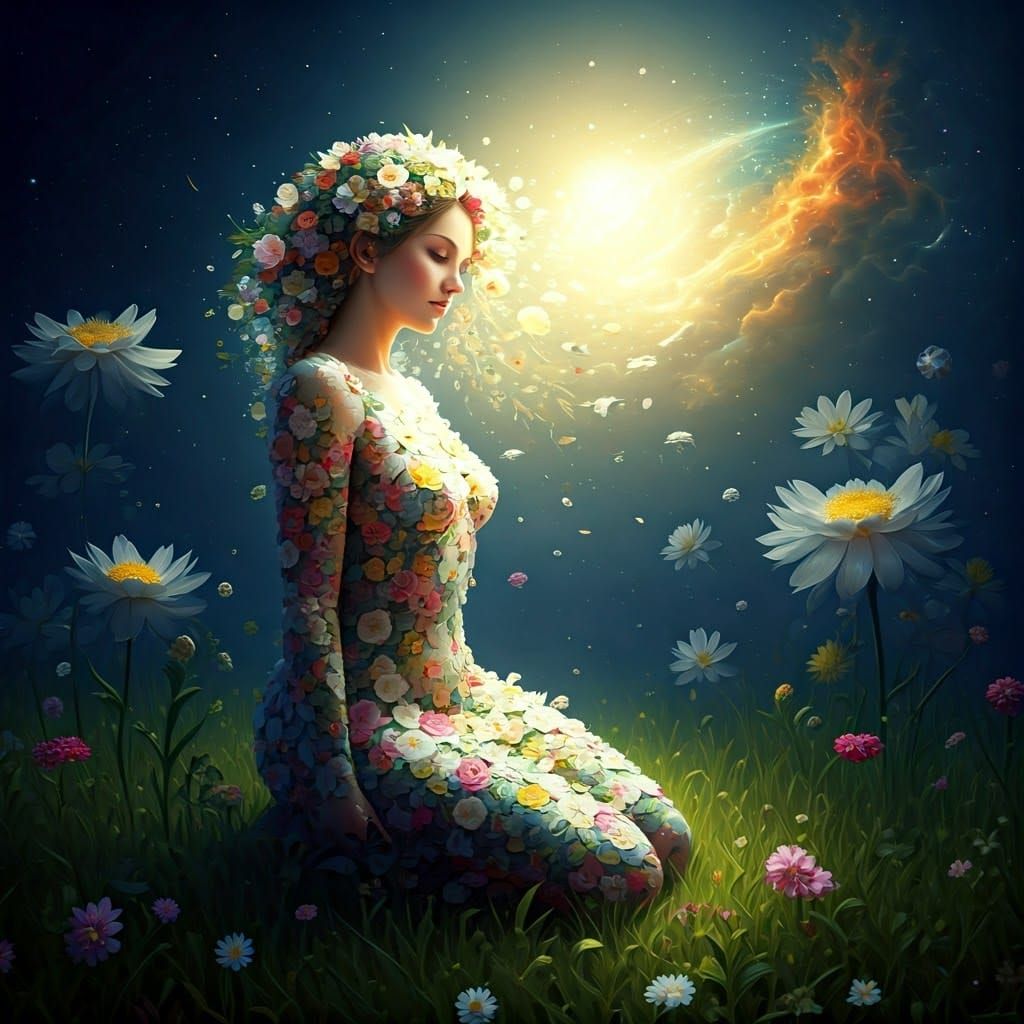 Floral Feminine Form Dreams of Cosmic Lands