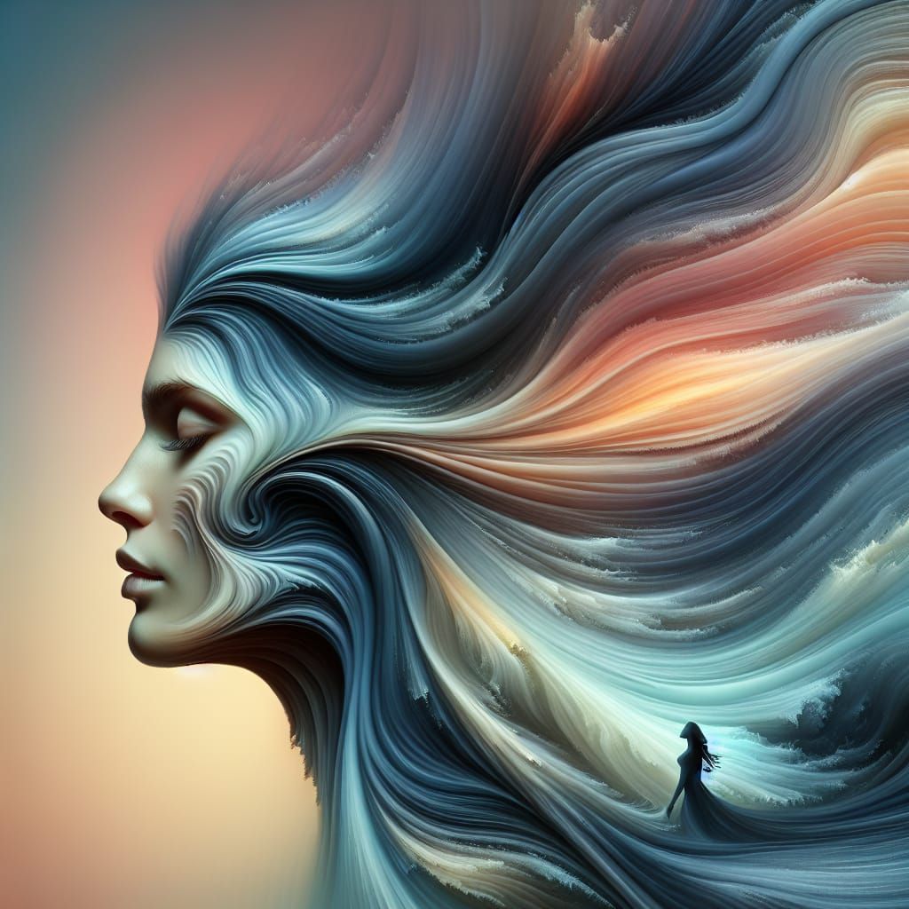 Ethereal Portrait: Woman Blending Into Abstract Form