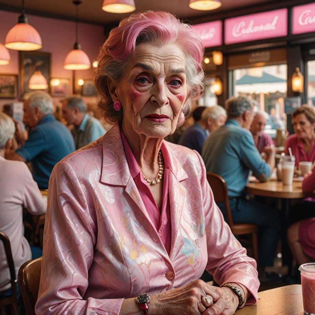 Transgender Person in Cafe: Vibrant Digital Art