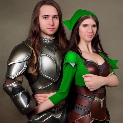 Fantasy Elf Couple in Green Armor, Cinematic Lighting
