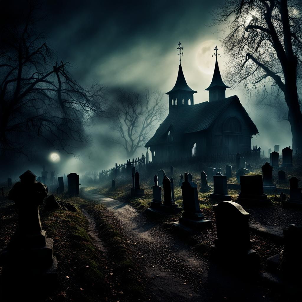 Haunted Gothic Village with Fading Ghosts