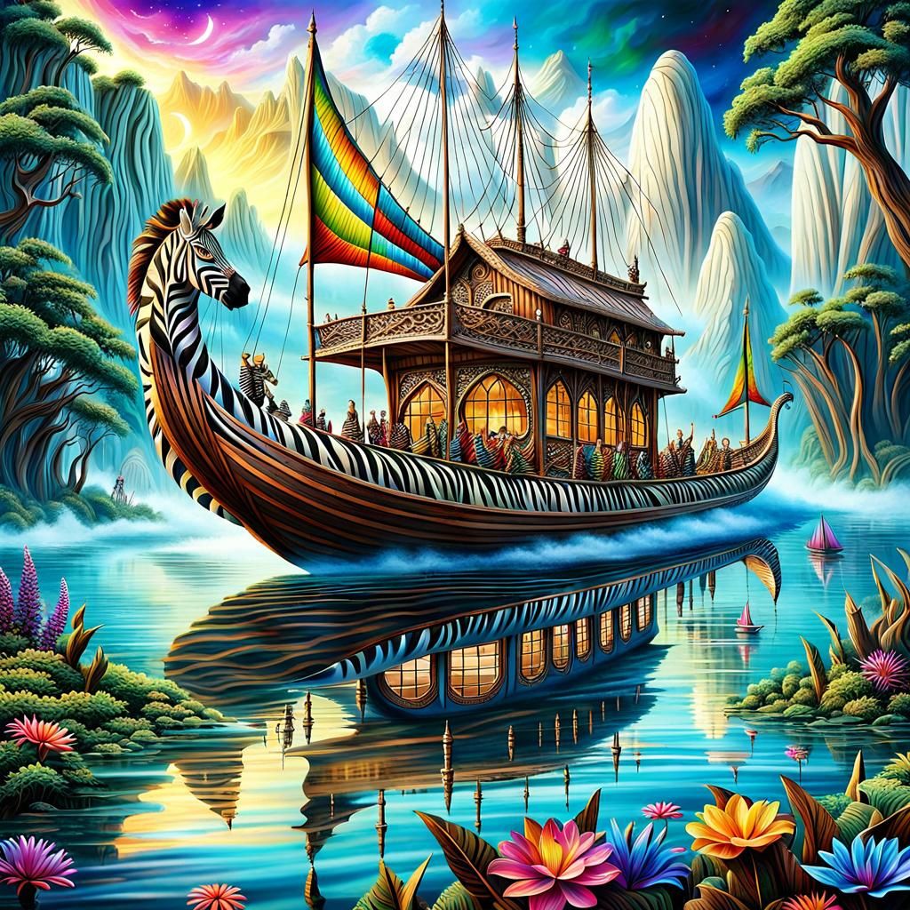 Magical Zebra Wood Raft in Fantastical World