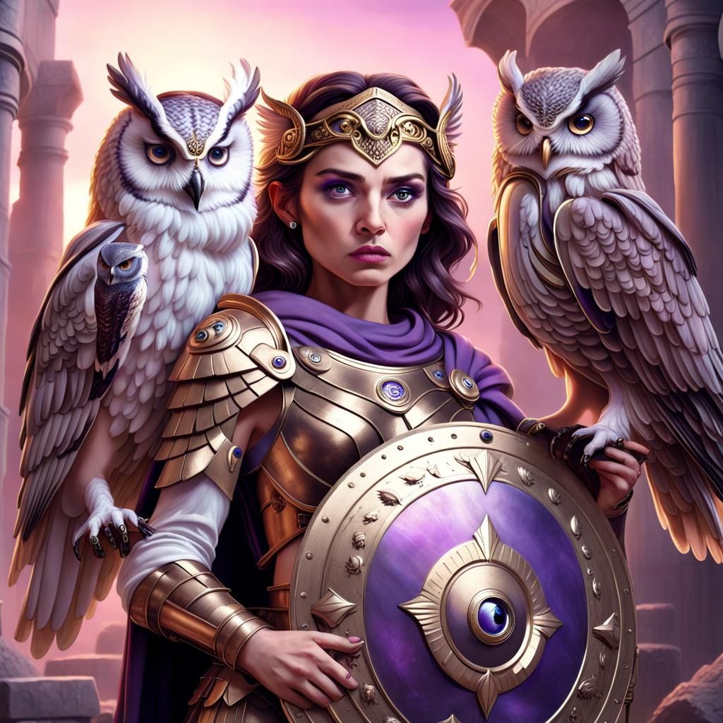 Athena with Shield and Owl: Digital Matte Painting
