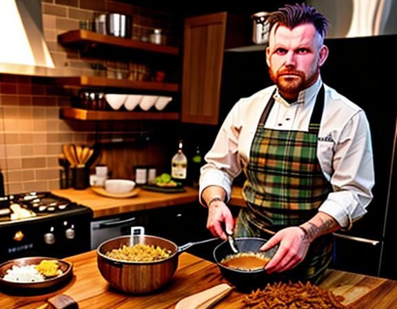 angry scottish cook, making disgusting haggis