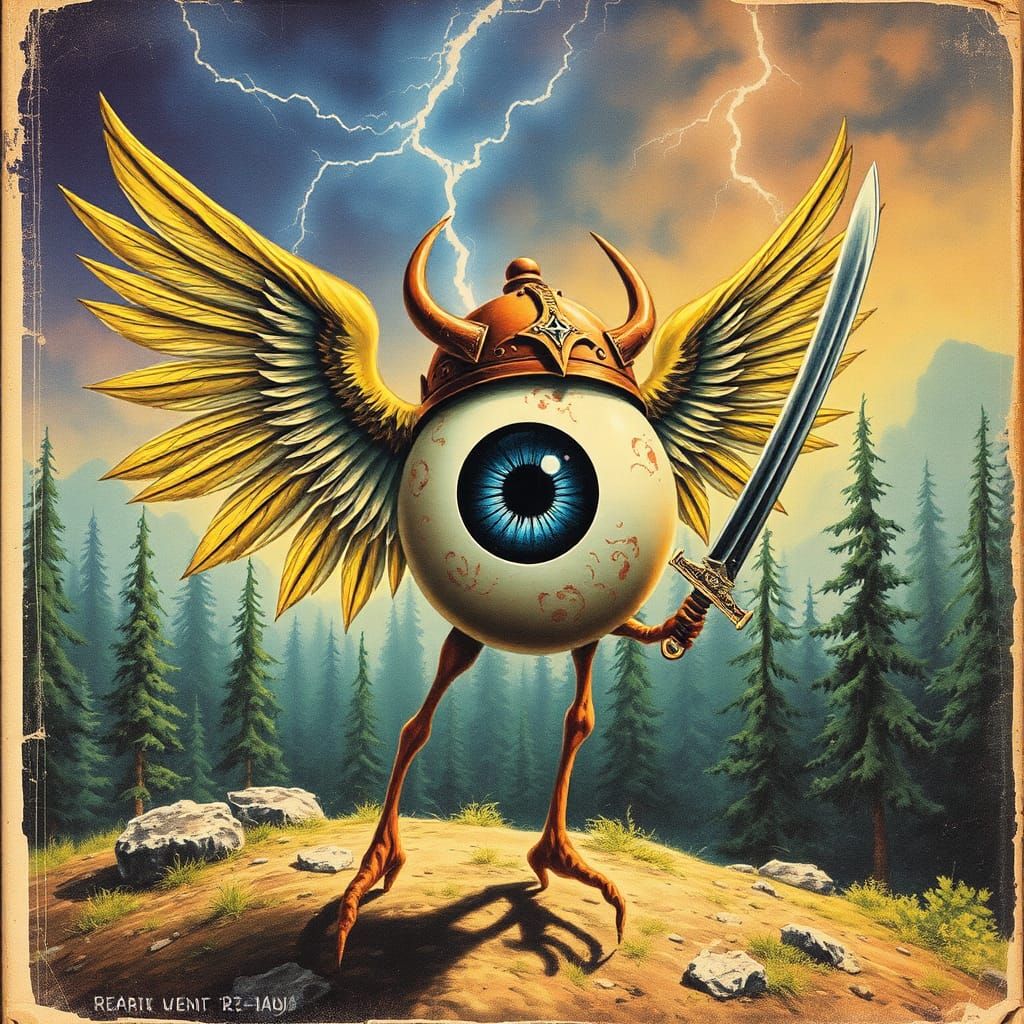 Eyeball Creature in Psychedelic Sci-Fi Landscape