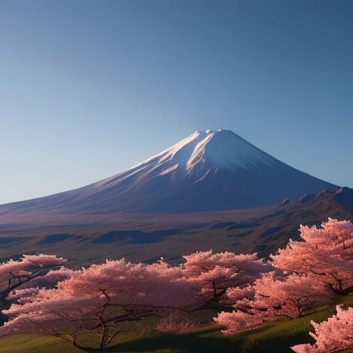 Mount Fuji and Cherry Trees in Japan