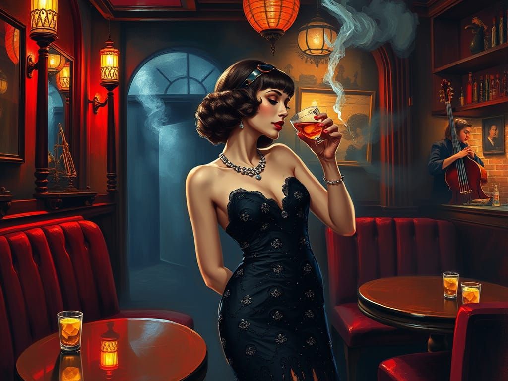 Elegant Woman in Art Deco Jazz Bar