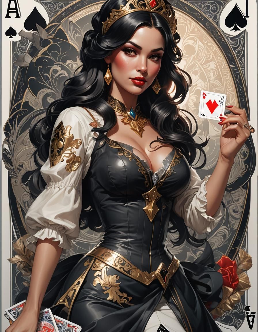 Ace of Spades with Pinup Girl in Art Nouveau Style