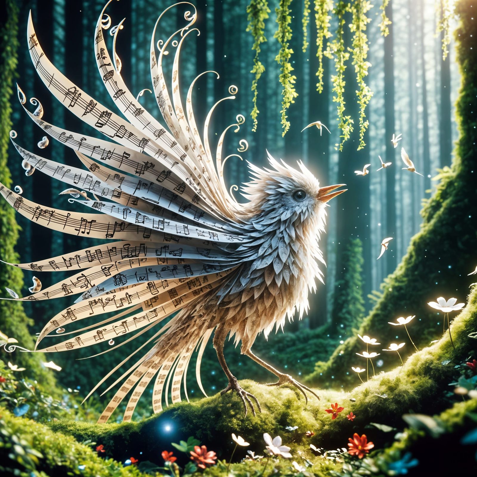 Sheet Music Songbird in Magical Forest