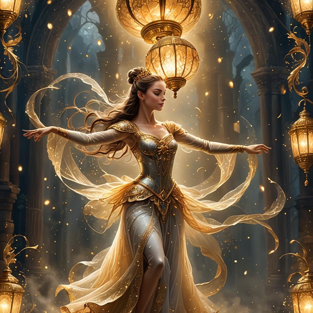 Ballet Dancer with Medieval Lantern in Ethereal Style