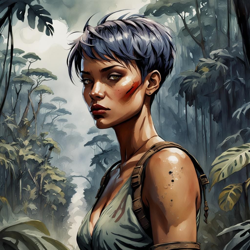 Jungle Woman Portrait in Enki Bilal Comic Style