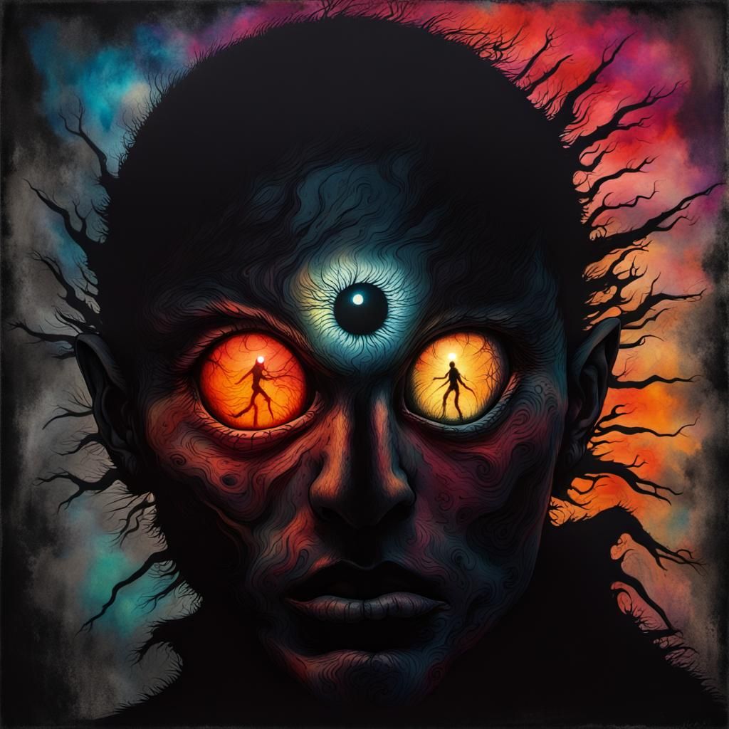 Dark Surreal Horror God with Glitch Eye